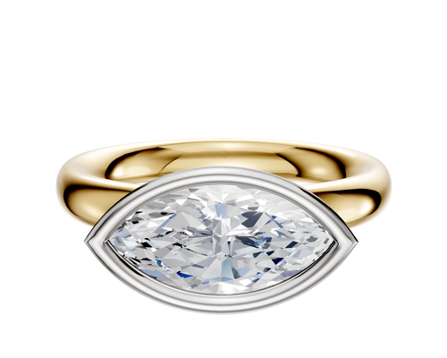 14K Two Tone Bezel Full Bezel East/West Classic Dome 3.0mm Engagement Ring