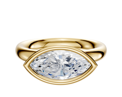 14K Yellow Gold Bezel Full Bezel East/West Classic Dome 3.0mm Engagement Ring