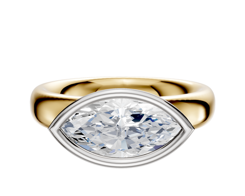 18K Two Tone Bezel Full Bezel East/West Classic Dome 4.0mm Engagement Ring