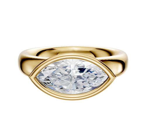 18K Yellow Gold Bezel Full Bezel East/West Classic Dome 4.0mm Engagement Ring