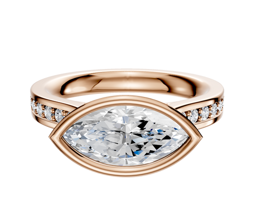 18K Rose Gold Bezel Full Bezel East/West Cathedral Flat 1-Row-Pave 2.5mm Engagement Ring