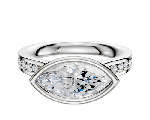 14K Two Tone Bezel Full Bezel East/West Cathedral Flat 1-Row-Pave 2.5mm Engagement Ring