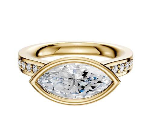 18K Yellow Gold Bezel Full Bezel East/West Cathedral Flat 1-Row-Pave 2.5mm Engagement Ring