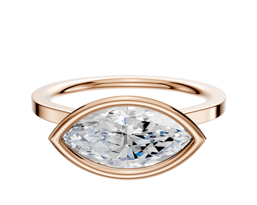 18K Rose Gold Bezel Full Bezel East/West Cathedral Flat 1.5mm Engagement Ring