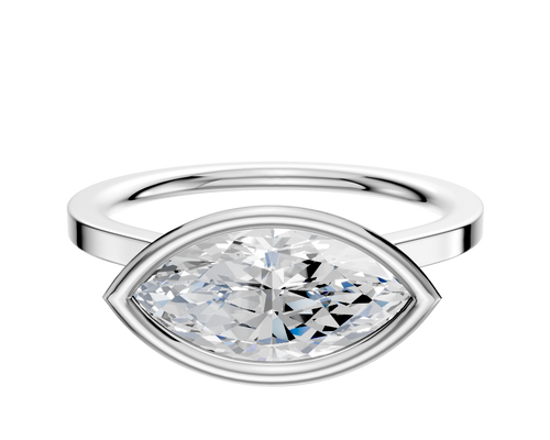 14K White Gold Bezel Full Bezel East/West Cathedral Flat 1.5mm Engagement Ring