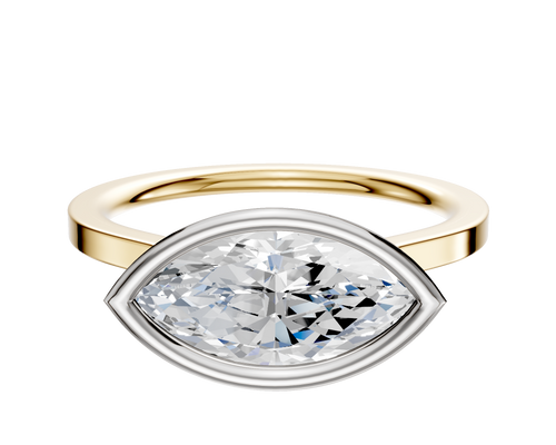14K Two Tone Bezel Full Bezel East/West Cathedral Flat 1.5mm Engagement Ring