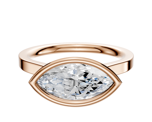 18K Rose Gold Bezel Full Bezel East/West Cathedral Flat 2.0mm Engagement Ring
