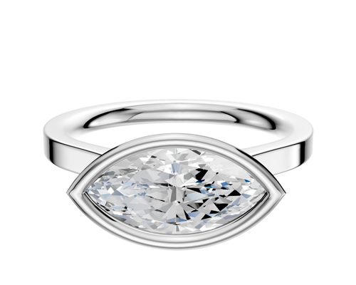 14K White Gold Bezel Full Bezel East/West Cathedral Flat 2.0mm Engagement Ring