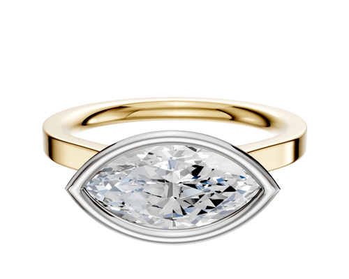 14K Two Tone Bezel Full Bezel East/West Cathedral Flat 2.0mm Engagement Ring