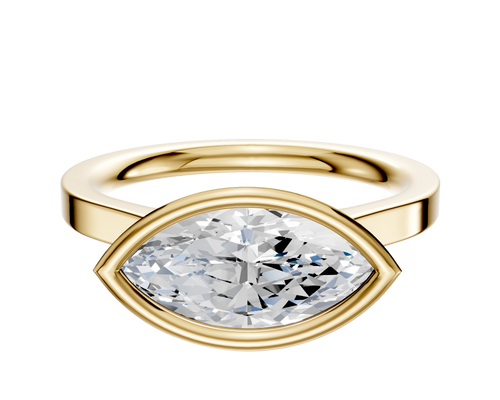 18K Yellow Gold Bezel Full Bezel East/West Cathedral Flat 2.0mm Engagement Ring