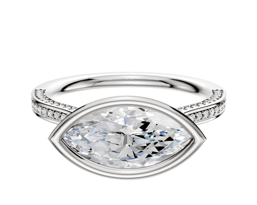 Platinum Bezel Full Bezel East/West Cathedral Flat 3-Row-Pave 2.0mm Engagement Ring