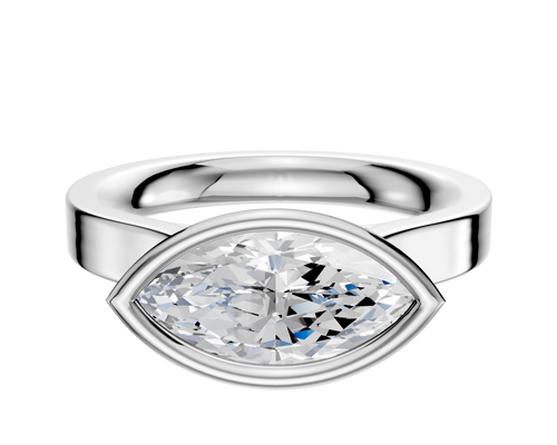 14K White Gold Bezel Full Bezel East/West Cathedral Flat 3.0mm Engagement Ring