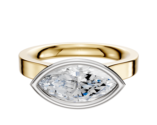 18K Two Tone Bezel Full Bezel East/West Cathedral Flat 3.0mm Engagement Ring