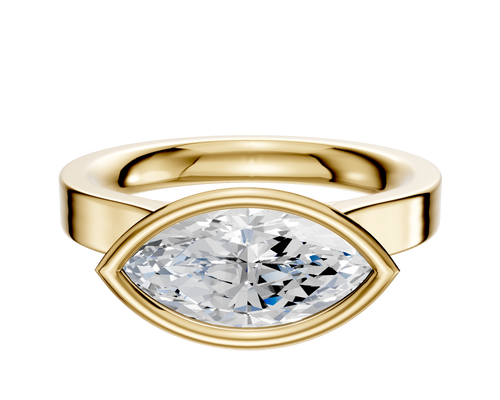 14K Yellow Gold Bezel Full Bezel East/West Cathedral Flat 3.0mm Engagement Ring