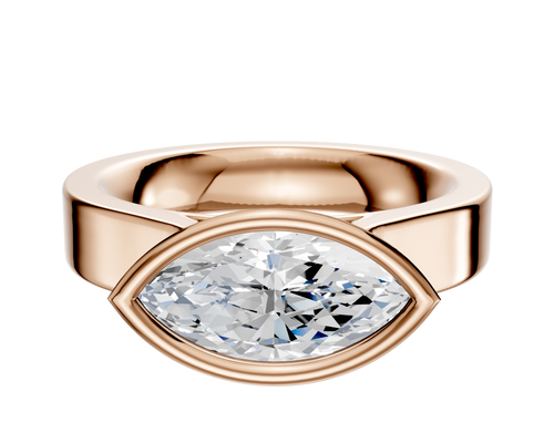 18K Rose Gold Bezel Full Bezel East/West Cathedral Flat 4.0mm Engagement Ring