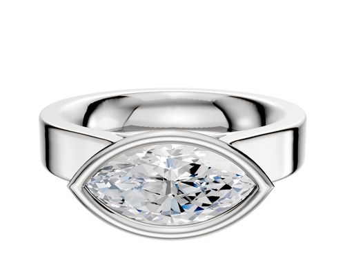 14K White Gold Bezel Full Bezel East/West Cathedral Flat 4.0mm Engagement Ring