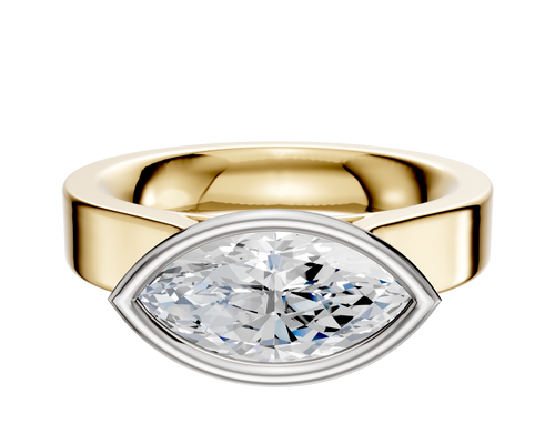 18K Two Tone Bezel Full Bezel East/West Cathedral Flat 4.0mm Engagement Ring