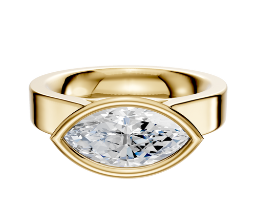 18K Yellow Gold Bezel Full Bezel East/West Cathedral Flat 4.0mm Engagement Ring