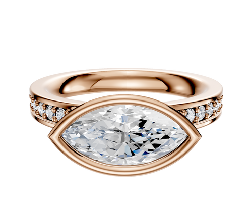 18K Rose Gold Bezel Full Bezel East/West Classic Flat 1-Row-Pave 2.5mm Engagement Ring