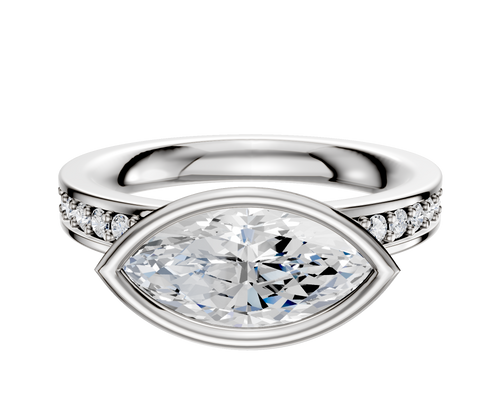18K Two Tone Bezel Full Bezel East/West Classic Flat 1-Row-Pave 2.5mm Engagement Ring