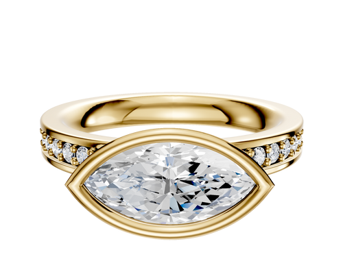 14K Yellow Gold Bezel Full Bezel East/West Classic Flat 1-Row-Pave 2.5mm Engagement Ring
