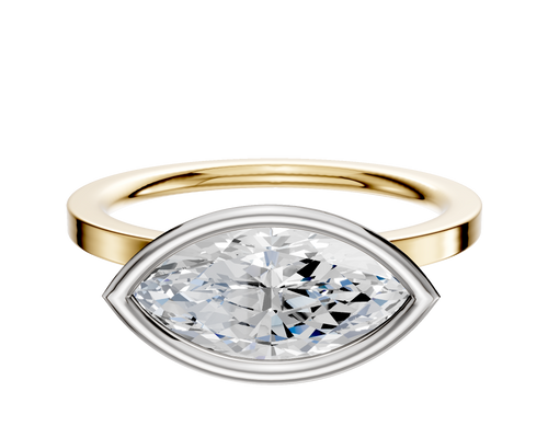 18K Two Tone Bezel Full Bezel East/West Classic Flat 1.5mm Engagement Ring