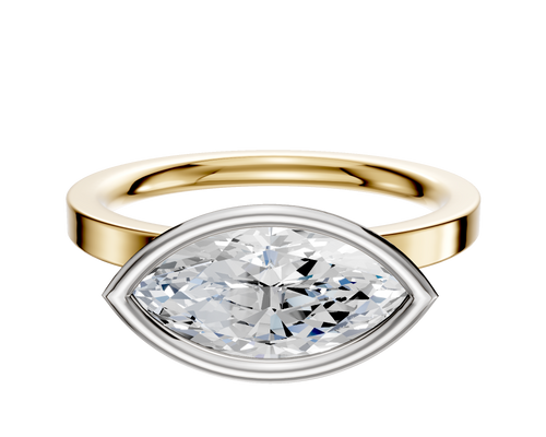18K Two Tone Bezel Full Bezel East/West Classic Flat 2.0mm Engagement Ring