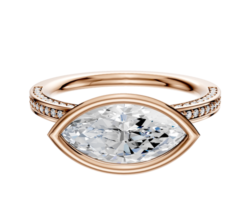 18K Rose Gold Bezel Full Bezel East/West Classic Flat 3-Row-Pave 2.0mm Engagement Ring