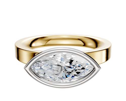 18K Two Tone Bezel Full Bezel East/West Classic Flat 3.0mm Engagement Ring