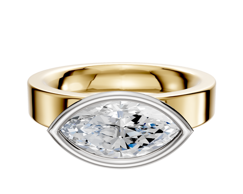 14K Two Tone Bezel Full Bezel East/West Classic Flat 4.0mm Engagement Ring