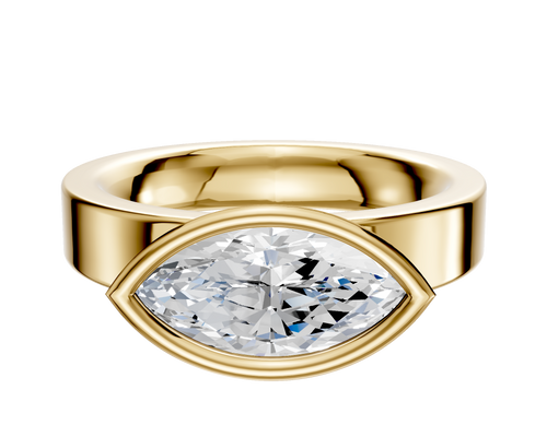 14K Yellow Gold Bezel Full Bezel East/West Classic Flat 4.0mm Engagement Ring