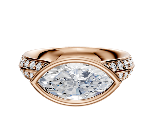 18K Rose Gold Bezel Full Bezel East/West Cathedral Knife Edge 1-Row-Pave 2.5mm Engagement Ring