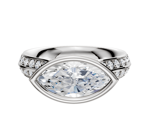 18K White Gold Bezel Full Bezel East/West Cathedral Knife Edge 1-Row-Pave 2.5mm Engagement Ring