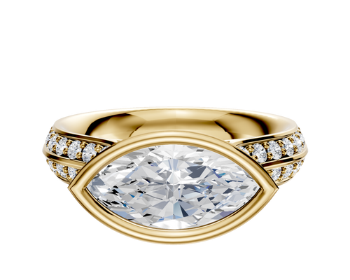 14K Yellow Gold Bezel Full Bezel East/West Cathedral Knife Edge 1-Row-Pave 2.5mm Engagement Ring