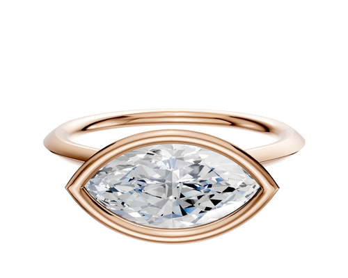 18K Rose Gold Bezel Full Bezel East/West Cathedral Knife Edge 1.5mm Engagement Ring