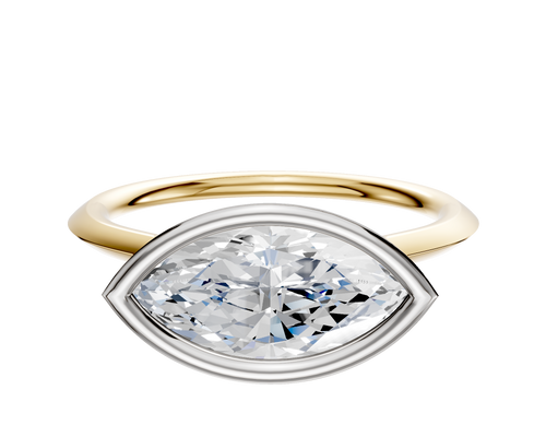 18K Two Tone Bezel Full Bezel East/West Cathedral Knife Edge 1.5mm Engagement Ring