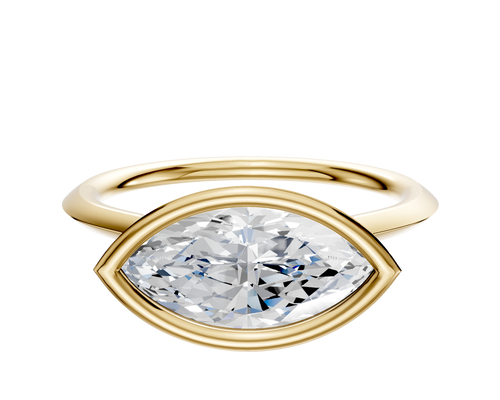 14K Yellow Gold Bezel Full Bezel East/West Cathedral Knife Edge 1.5mm Engagement Ring