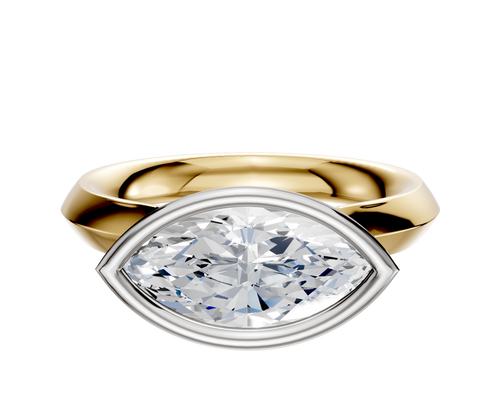 14K Two Tone Bezel Full Bezel East/West Cathedral Knife Edge 3.0mm Engagement Ring