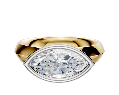 18K Two Tone Bezel Full Bezel East/West Cathedral Knife Edge 4.0mm Engagement Ring
