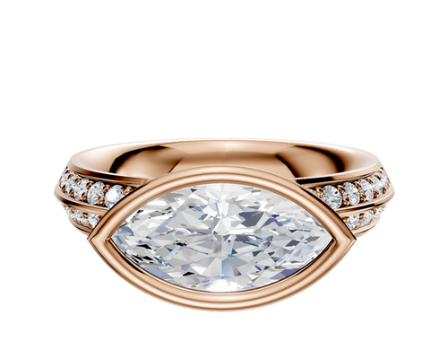 18K Rose Gold Bezel Full Bezel East/West Classic Knife Edge 1-Row-Pave 2.5mm Engagement Ring