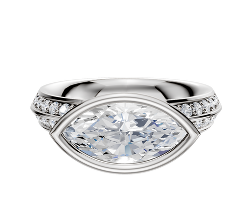 18K Two Tone Bezel Full Bezel East/West Classic Knife Edge 1-Row-Pave 2.5mm Engagement Ring