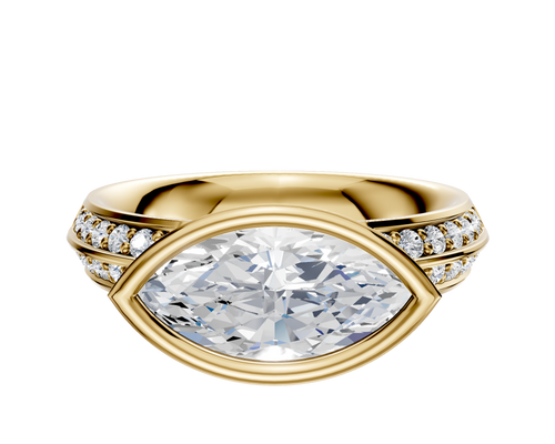 18K Yellow Gold Bezel Full Bezel East/West Classic Knife Edge 1-Row-Pave 2.5mm Engagement Ring