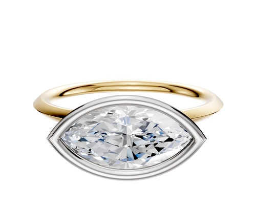 14K Two Tone Bezel Full Bezel East/West Classic Knife Edge 1.5mm Engagement Ring
