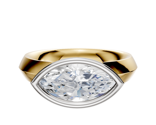 18K Two Tone Bezel Full Bezel East/West Classic Knife Edge 4.0mm Engagement Ring