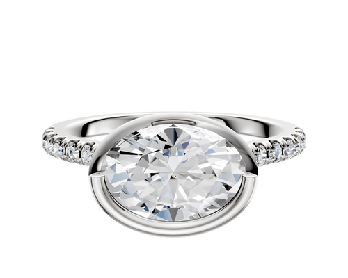 14K White Gold Bezel Full Bezel East/West Cathedral Dome 1-Row-Pave 2.5mm Engagement Ring