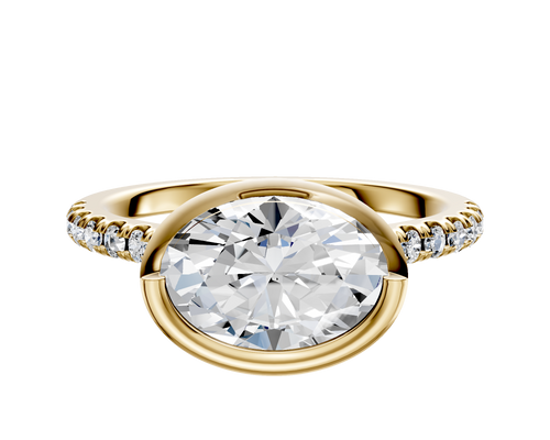 14K Yellow Gold Bezel Full Bezel East/West Cathedral Dome 1-Row-Pave 2.5mm Engagement Ring