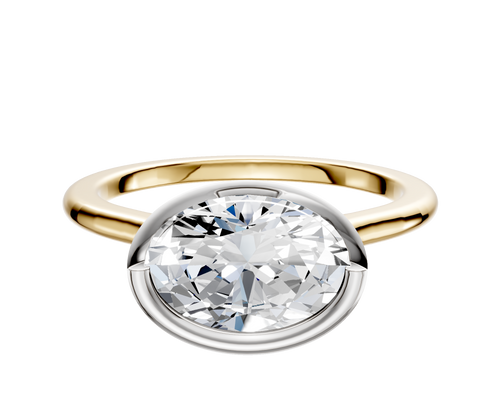 18K Two Tone Bezel Full Bezel East/West Cathedral Dome 1.5mm Engagement Ring