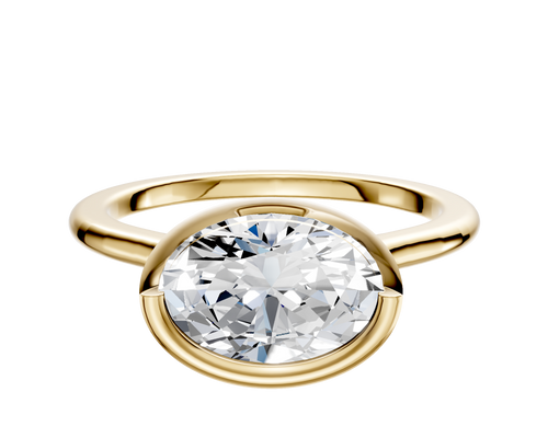 18K Yellow Gold Bezel Full Bezel East/West Cathedral Dome 1.5mm Engagement Ring