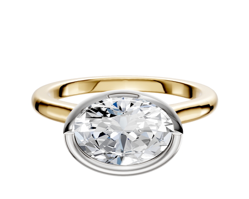 14K Two Tone Bezel Full Bezel East/West Cathedral Dome 2.0mm Engagement Ring