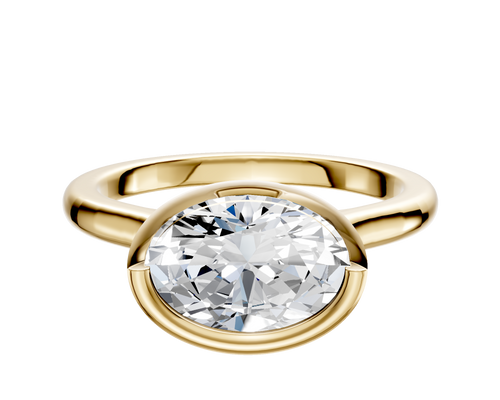 14K Yellow Gold Bezel Full Bezel East/West Cathedral Dome 2.0mm Engagement Ring